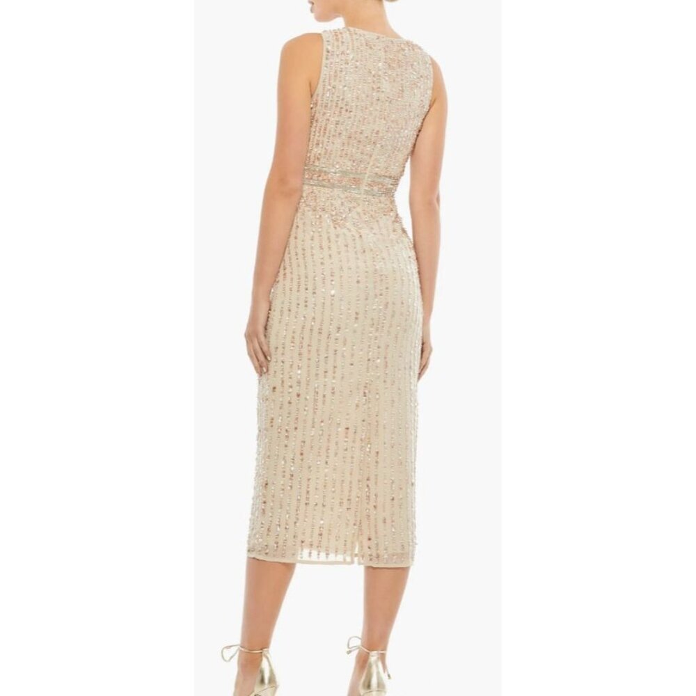 MAC DUGGAL Women's Sequin Sheath Midi Dress Nude 12 New with Tags - Picture 2 of 9